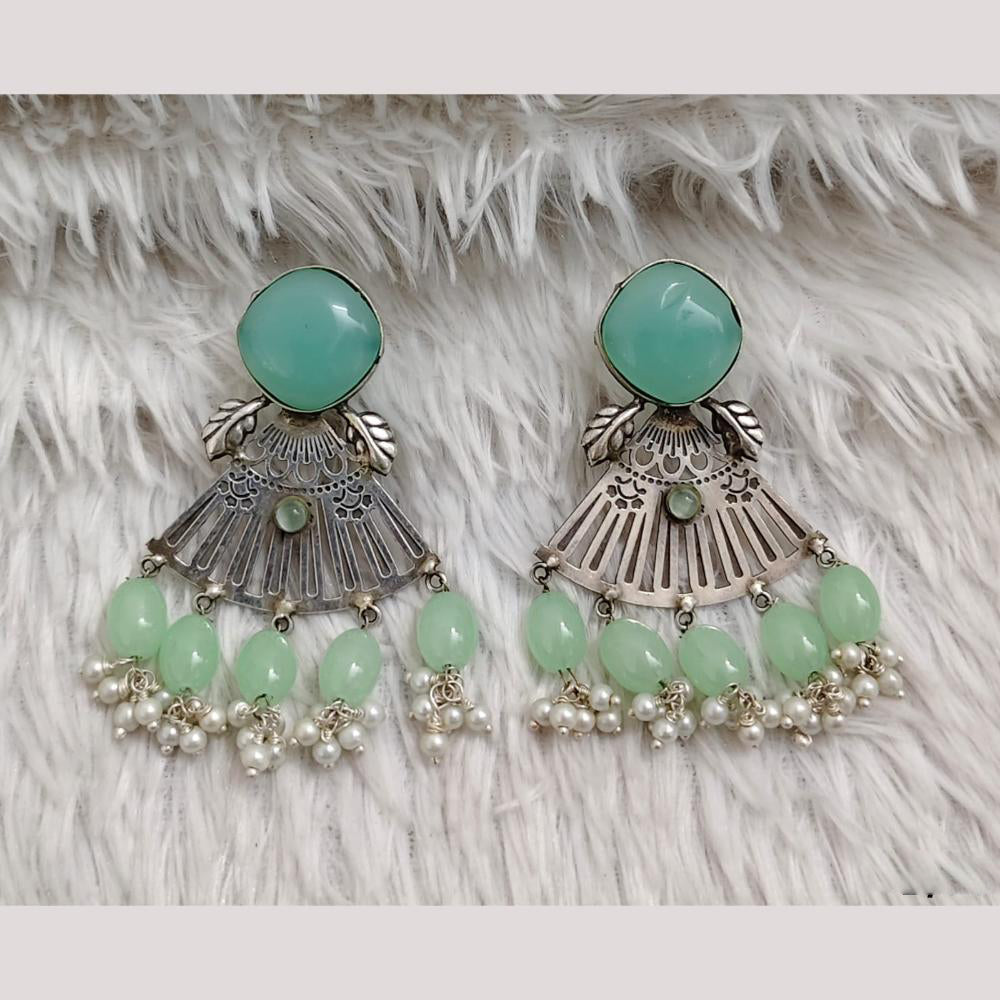 Rajwadi Collection Boho Oxidised Plated Pota Stone Beads Dangler Earrings