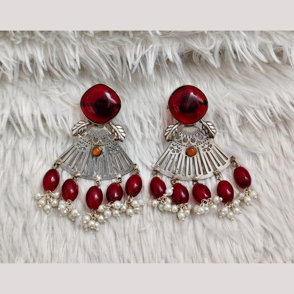 Rajwadi Collection Boho Oxidised Plated Pota Stone Beads Dangler Earrings