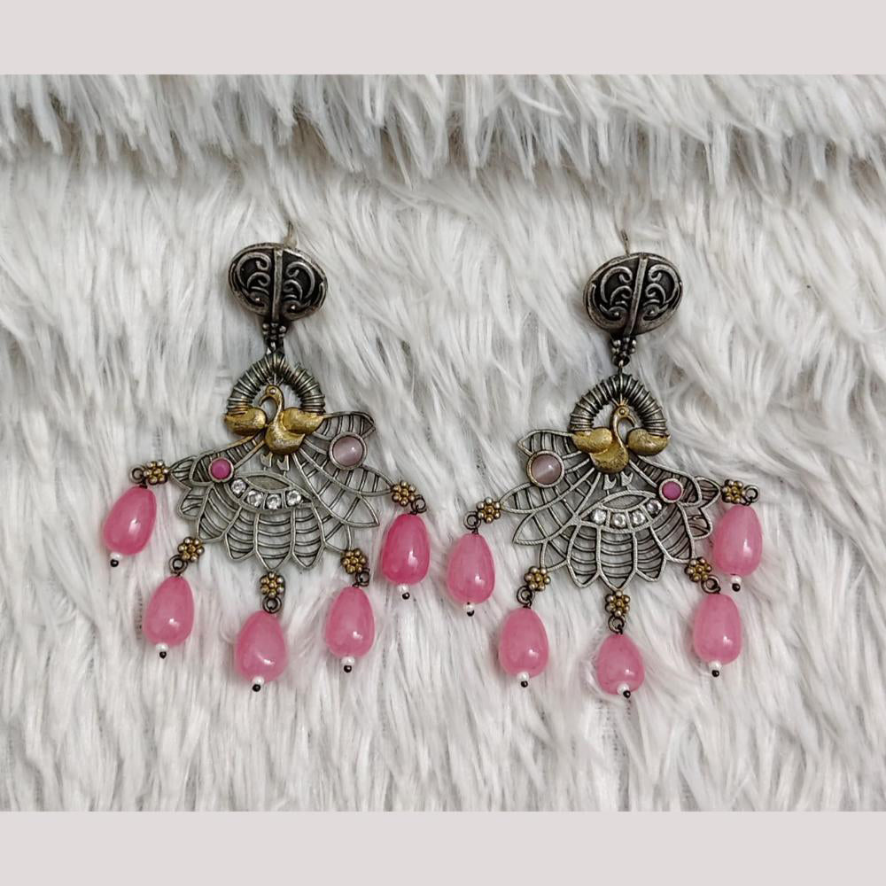 Rajwadi Collection Boho Oxidised Plated Pota Stone Beads Dangler Earrings