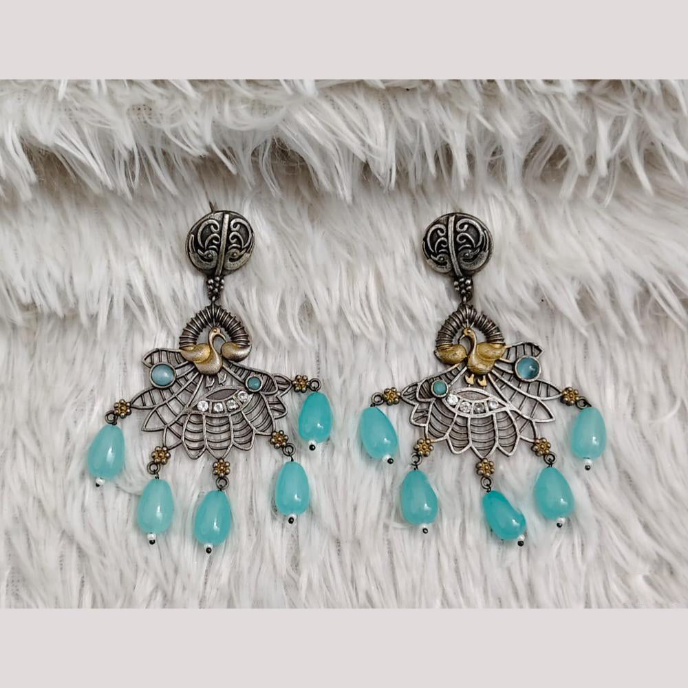 Rajwadi Collection Boho Oxidised Plated Pota Stone Beads Dangler Earrings