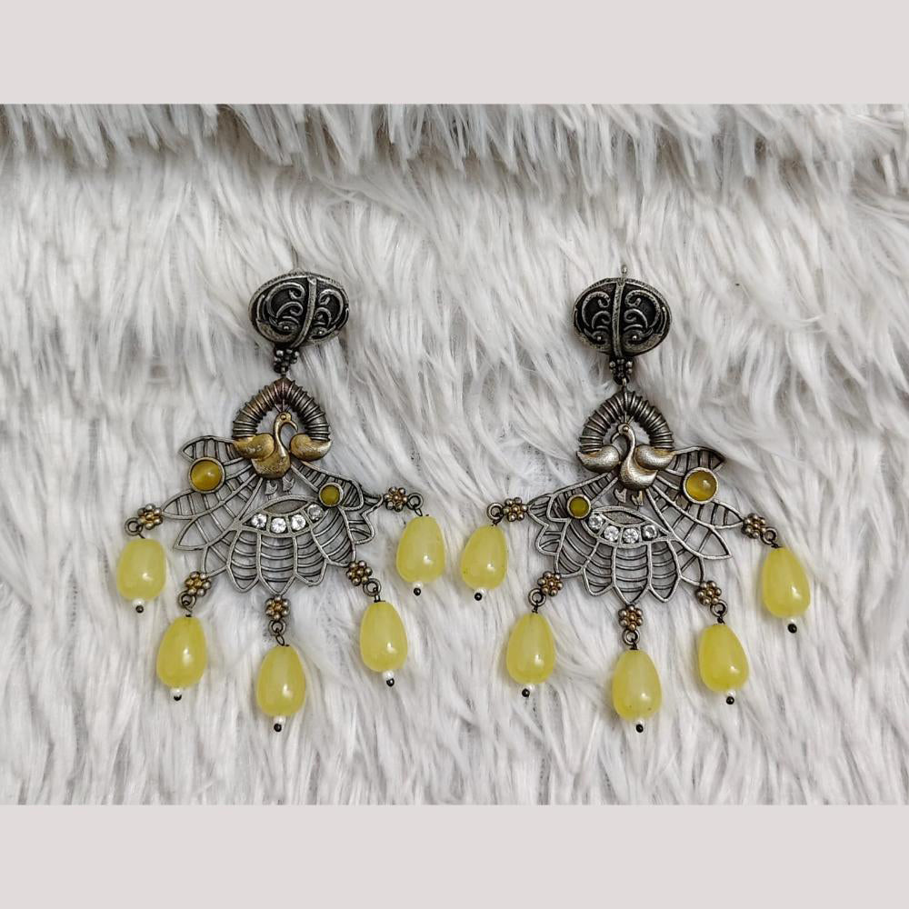 Rajwadi Collection Boho Oxidised Plated Pota Stone Beads Dangler Earrings