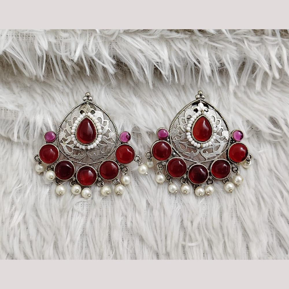 Rajwadi Collection Boho Oxidised Plated Pota Stone Detailing Dangler Earrings