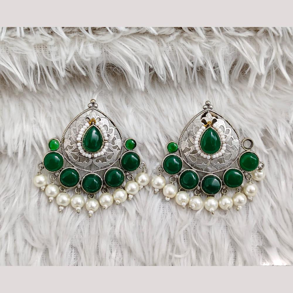 Rajwadi Collection Boho Oxidised Plated Pota Stone Detailing Dangler Earrings