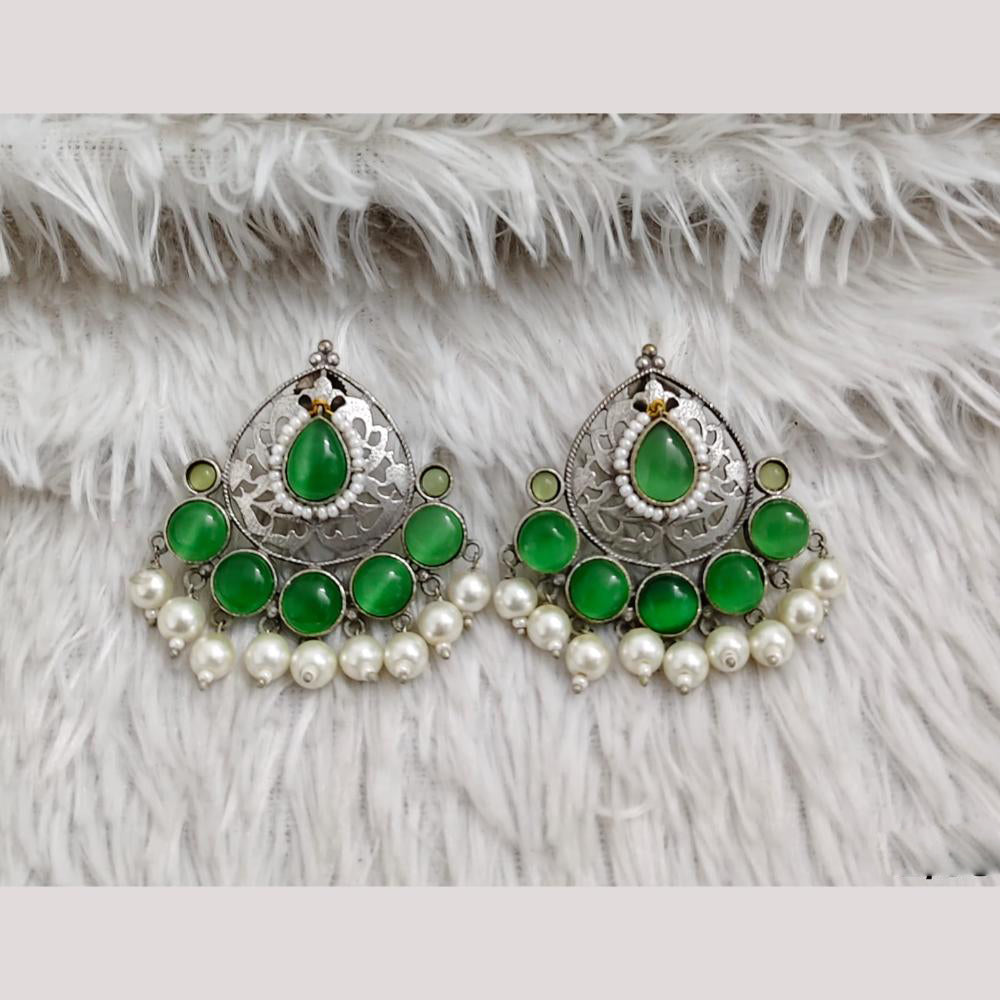 Rajwadi Collection Boho Oxidised Plated Pota Stone Detailing Dangler Earrings