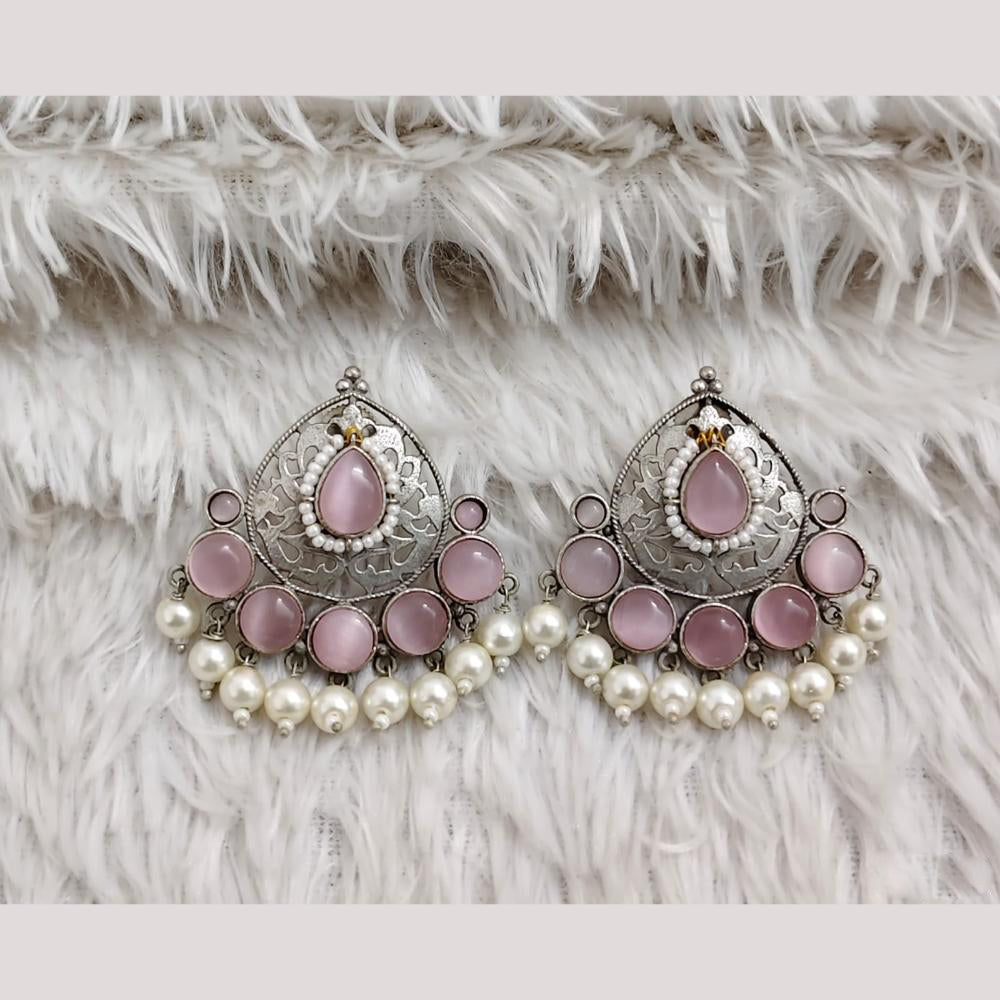 Rajwadi Collection Boho Oxidised Plated Pota Stone Detailing Dangler Earrings