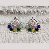 Rajwadi Collection Boho Oxidised Plated Pota Stone Detailing Dangler Earrings