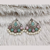 Rajwadi Collection Boho Oxidised Plated Pota Stone Detailing Dangler Earrings