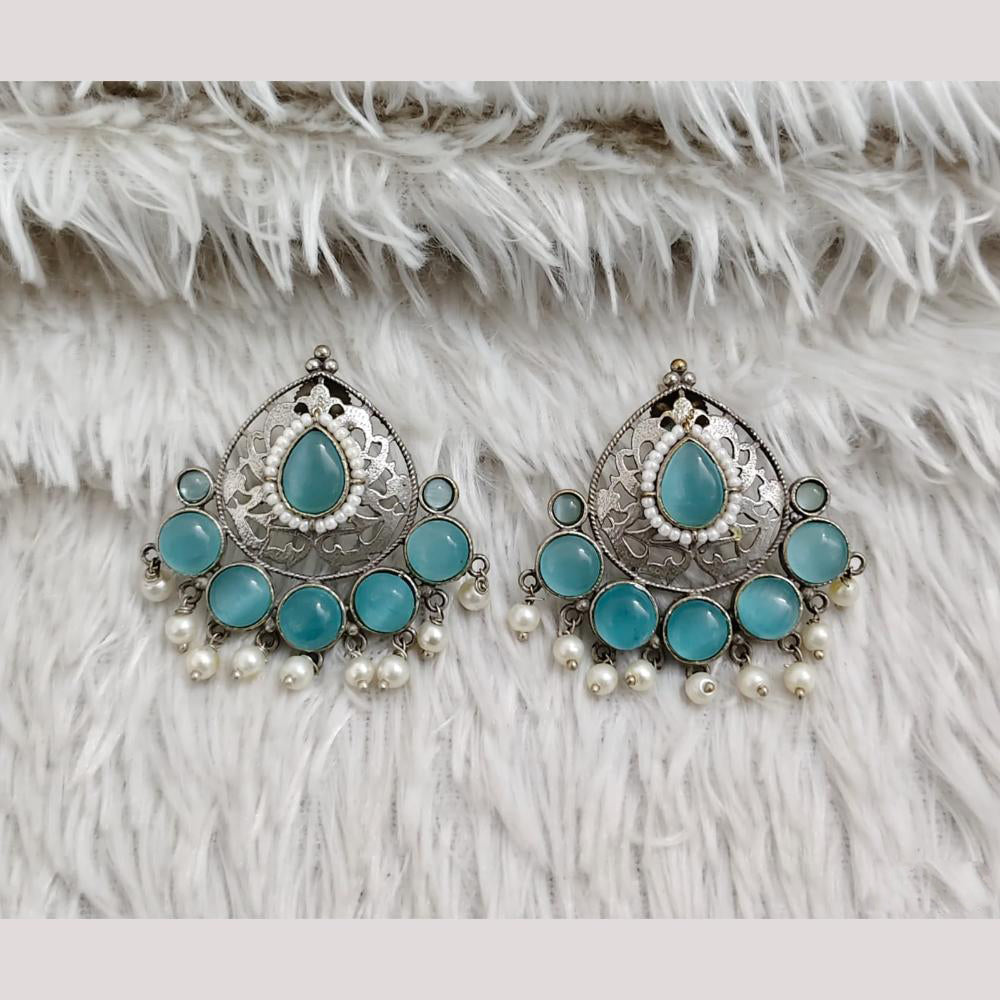 Rajwadi Collection Boho Oxidised Plated Pota Stone Detailing Dangler Earrings