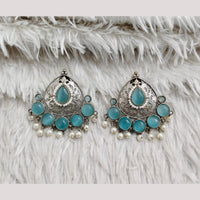 Rajwadi Collection Boho Oxidised Plated Pota Stone Detailing Dangler Earrings