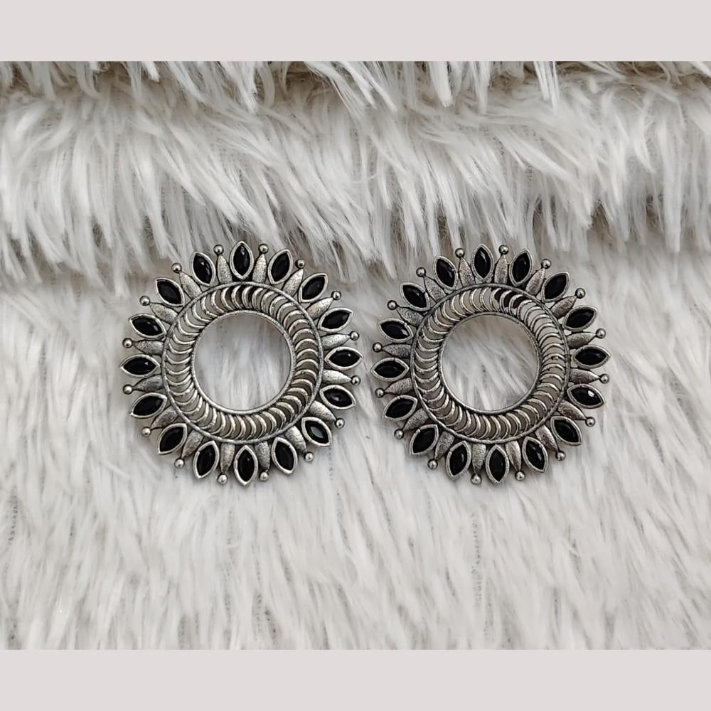 Rajwadi Collection Boho Oxidised Plated Crystal Stone And Pearl Dangler Earrings
