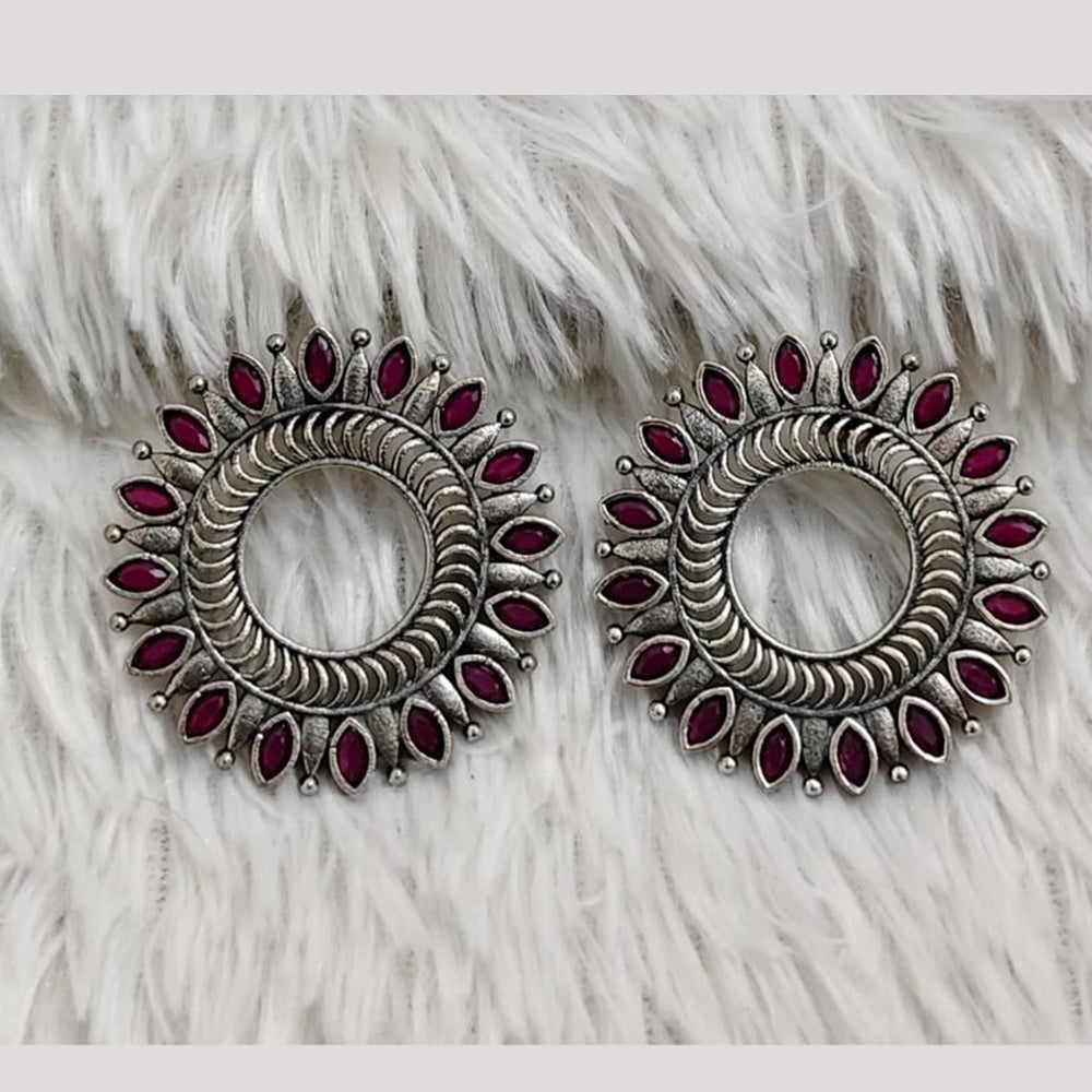 Rajwadi Collection Boho Oxidised Plated Crystal Stone And Pearl Dangler Earrings
