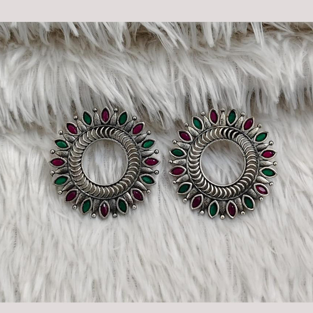 Rajwadi Collection Boho Oxidised Plated Crystal Stone And Pearl Dangler Earrings