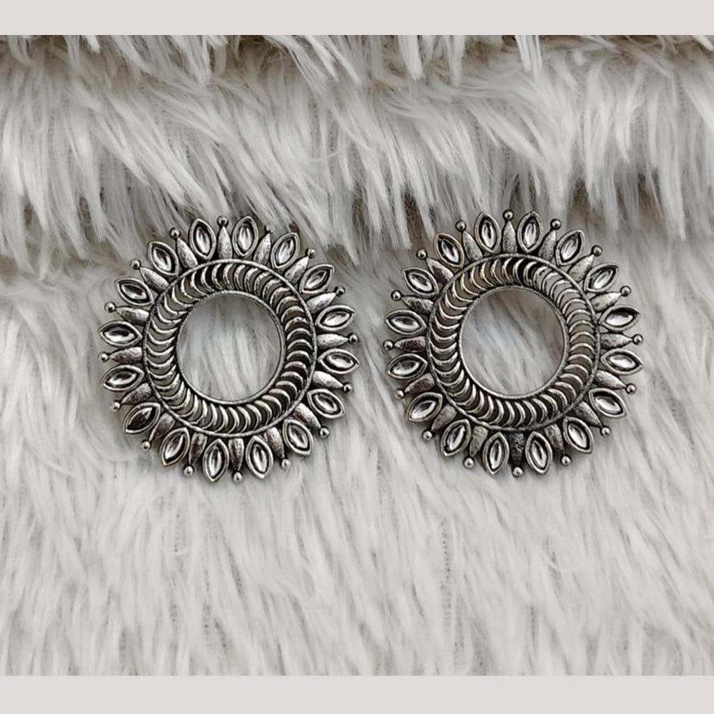 Rajwadi Collection Boho Oxidised Plated Crystal Stone And Pearl Dangler Earrings