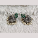 Rajwadi Collection Boho Stylish Oxidised Plated Pota Stone And Pearl Jhumki Earrings