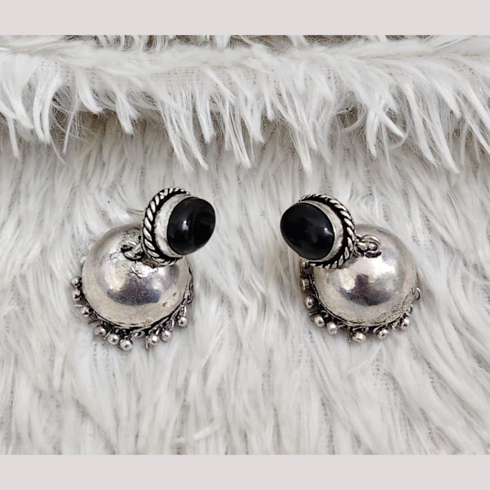 Rajwadi Collection Boho Stylish Oxidised Plated Pota Stone And Pearl Jhumki Earrings