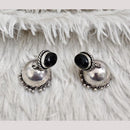 Rajwadi Collection Boho Stylish Oxidised Plated Pota Stone And Pearl Jhumki Earrings 