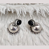 Rajwadi Collection Boho Stylish Oxidised Plated Pota Stone And Pearl Jhumki Earrings 