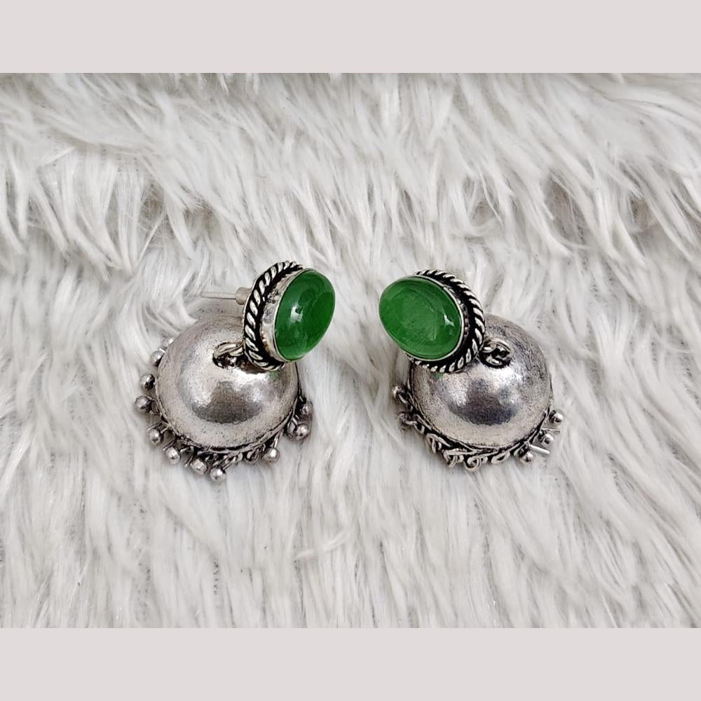 Rajwadi Collection Boho Stylish Oxidised Plated Pota Stone And Pearl Jhumki Earrings