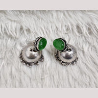 Rajwadi Collection Boho Stylish Oxidised Plated Pota Stone And Pearl Jhumki Earrings