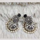 Rajwadi Collection Boho Stylish Oxidised Plated Pota Stone And Pearl Jhumki Earrings