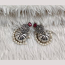 Rajwadi Collection Boho Stylish Oxidised Plated Pota Stone And Pearl Jhumki Earrings 