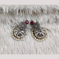 Rajwadi Collection Boho Stylish Oxidised Plated Pota Stone And Pearl Jhumki Earrings 