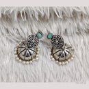 Rajwadi Collection Boho Stylish Oxidised Plated Pota Stone And Pearl Jhumki Earrings