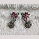Rajwadi Collection Boho Stylish Oxidised Plated Pota Stone And Pearl Jhumki Earrings 