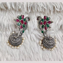 Rajwadi Collection Boho Stylish Oxidised Plated Pota Stone And Pearl Jhumki Earrings