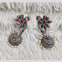 Rajwadi Collection Boho Stylish Oxidised Plated Pota Stone And Pearl Jhumki Earrings