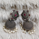 Rajwadi Collection Boho Stylish Oxidised Plated Pota Stone And Pearl Jhumki Earrings 