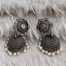 Rajwadi Collection Boho Stylish Oxidised Plated Pota Stone And Pearl Jhumki Earrings