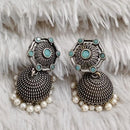 Rajwadi Collection Boho Stylish Oxidised Plated Pota Stone And Pearl Jhumki Earrings