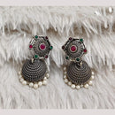 Rajwadi Collection Boho Stylish Oxidised Plated Pota Stone And Pearl Jhumki Earrings