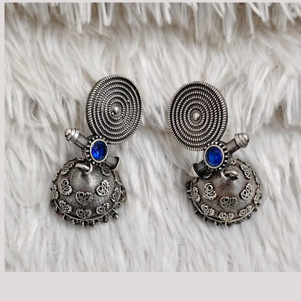 Rajwadi Collection Boho Stylish Oxidised Plated Pota Stone And Pearl Jhumki Earrings