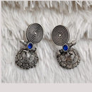 Rajwadi Collection Boho Stylish Oxidised Plated Pota Stone And Pearl Jhumki Earrings 