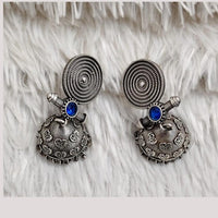 Rajwadi Collection Boho Stylish Oxidised Plated Pota Stone And Pearl Jhumki Earrings 
