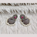 Rajwadi Collection Boho Stylish Oxidised Plated Pota Stone And Pearl Jhumki Earrings 