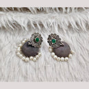 Rajwadi Collection Boho Stylish Oxidised Plated Pota Stone And Pearl Jhumki Earrings