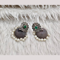Rajwadi Collection Boho Stylish Oxidised Plated Pota Stone And Pearl Jhumki Earrings