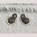 Rajwadi Collection Boho Stylish Oxidised Plated Pota Stone And Pearl Jhumki Earrings