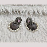 Rajwadi Collection Boho Stylish Oxidised Plated Pota Stone And Pearl Jhumki Earrings