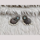 Rajwadi Collection Boho Stylish Oxidised Plated Pota Stone And Pearl Jhumki Earrings
