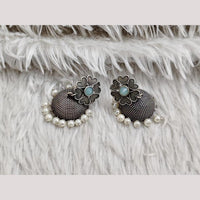Rajwadi Collection Boho Stylish Oxidised Plated Pota Stone And Pearl Jhumki Earrings