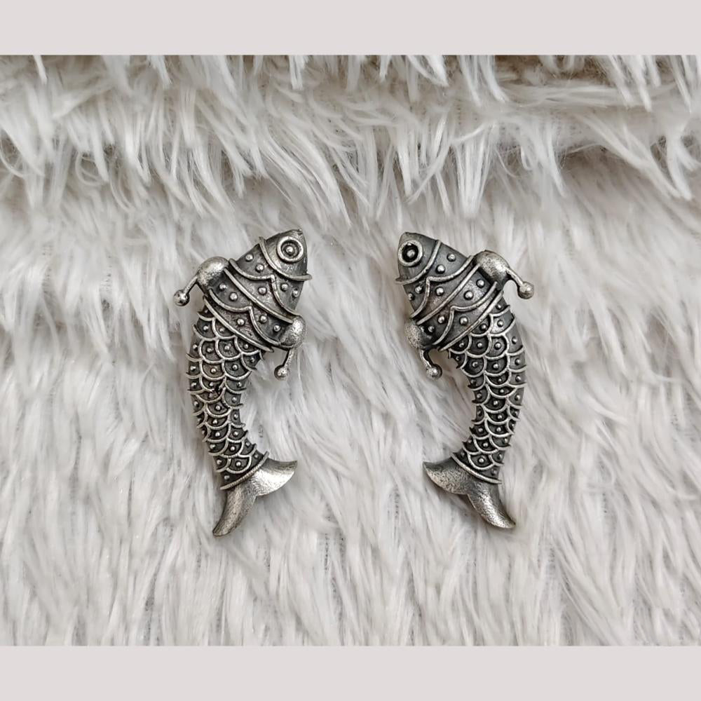 Rajwadi Collection Oxidised Plated Unique Fish Shape Dangler Earrings