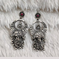 Rajwadi Collection Boho Stylish Oxidised Plated Pota Stone And Pearl Jhumki Earrings 