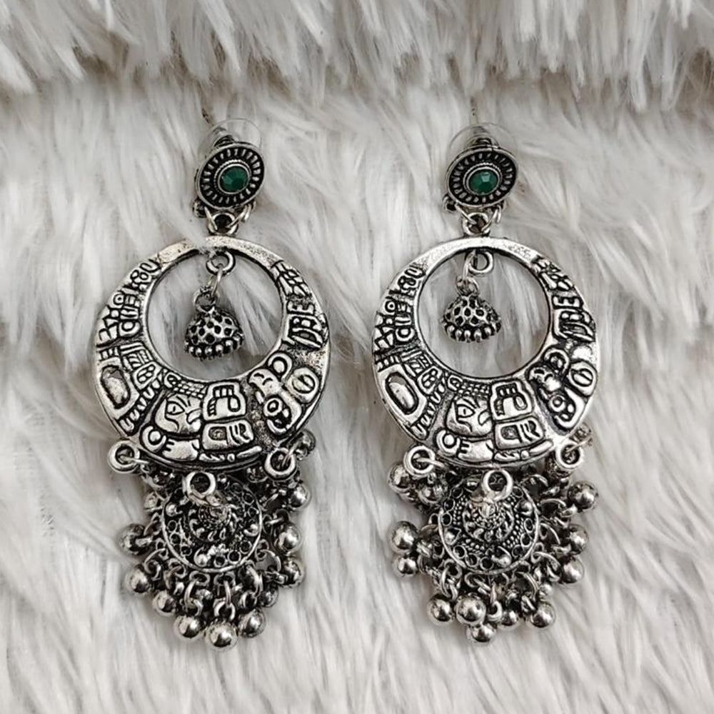 Rajwadi Collection Boho Stylish Oxidised Plated Pota Stone And Pearl Jhumki Earrings