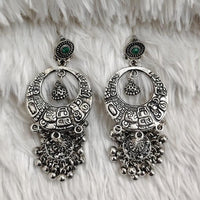Rajwadi Collection Boho Stylish Oxidised Plated Pota Stone And Pearl Jhumki Earrings