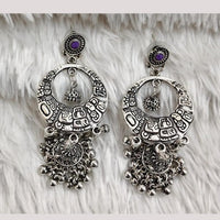 Rajwadi Collection Boho Stylish Oxidised Plated Pota Stone And Pearl Jhumki Earrings