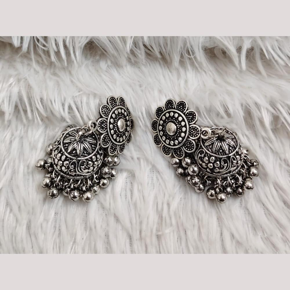 Rajwadi Collection Boho Stylish Oxidised Plated Pearl Jhumki Earrings